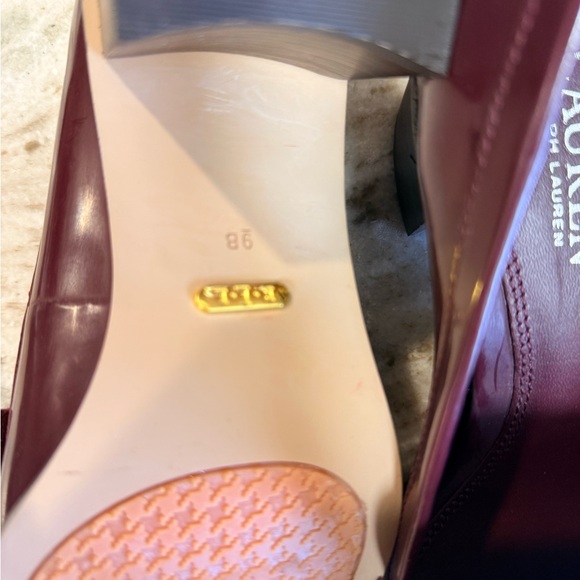 Lauren Ralph Burgundy Leather Heeled Loafers RLL Hardware NWOT women’s size 9B - Picture 4 of 12